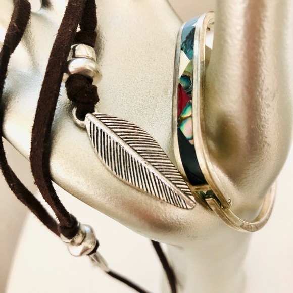 Vintage Southwestern Feather Lariat & Abalone Inlay Bracelet - Picture 12 of 12